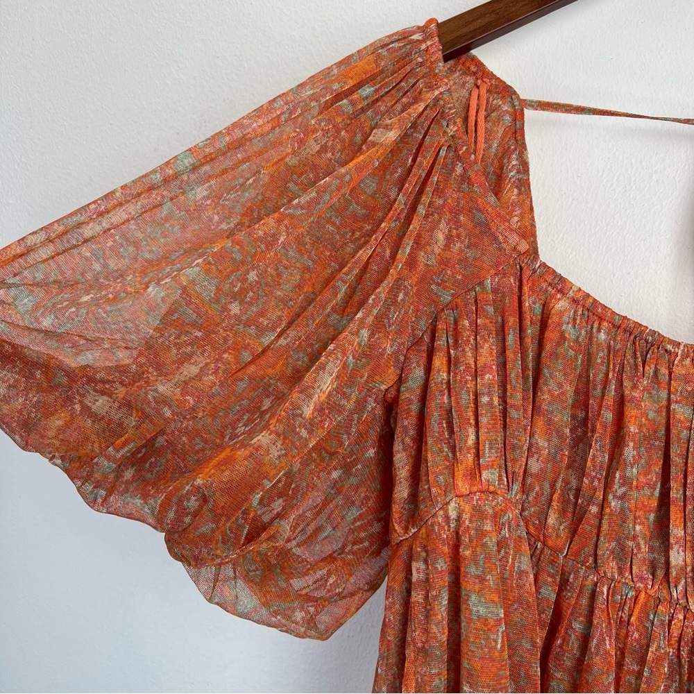 NWOT-Free People Penelope Tee Peach Combo Square Neck Blouse - Picture 6 of 16